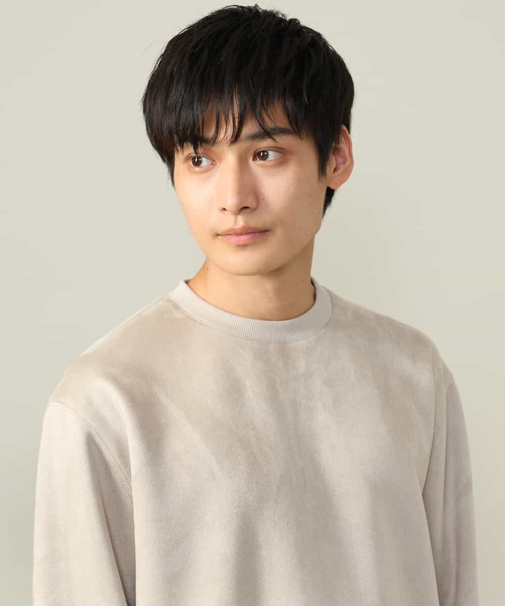 KHKLV46044 a.v.v MEN(アー・ヴェ・ヴェ) 【春まで使える】フェイクスエードセミワイドシルエットプルオーバー(無地） ライトグレー