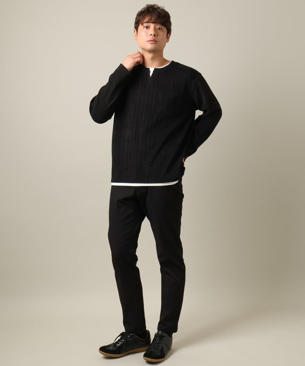 KHLAA41059 a.v.v MEN(アー・ヴェ・ヴェ) 【定番パンツ】スマートシャンブレー裏起毛5ポケットパンツ(セットアップ可） ネイビー