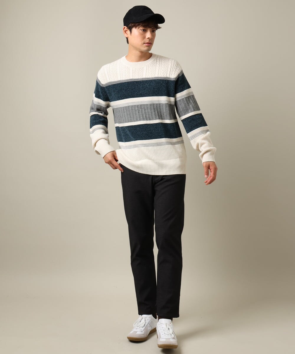 KHLAA41059 a.v.v MEN(アー・ヴェ・ヴェ) 【定番パンツ】スマートシャンブレー裏起毛5ポケットパンツ(セットアップ可） ネイビー