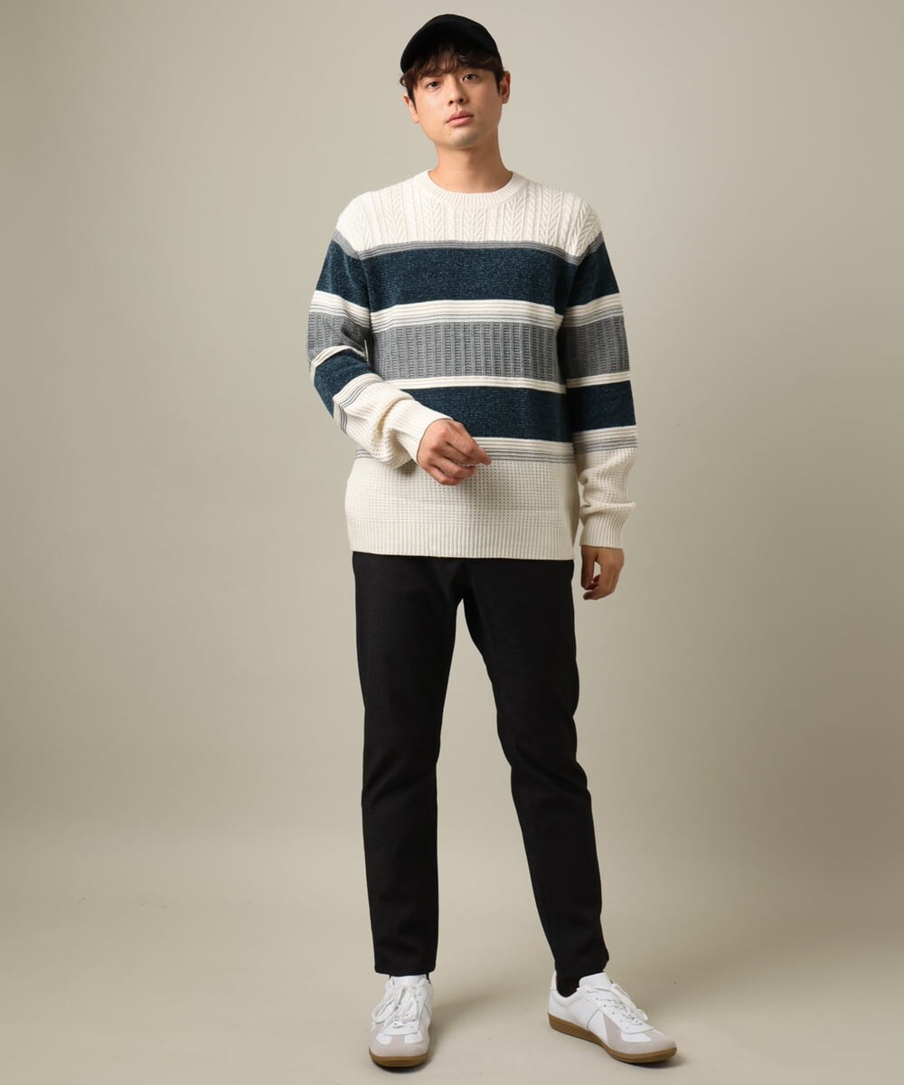 KHLAA41059 a.v.v MEN(アー・ヴェ・ヴェ) 【定番パンツ】スマートシャンブレー裏起毛5ポケットパンツ(セットアップ可） ネイビー