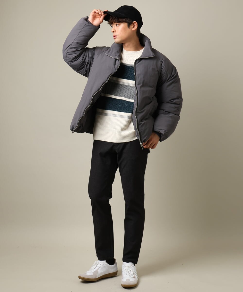 KHLAA41059 a.v.v MEN(アー・ヴェ・ヴェ) 【定番パンツ】スマートシャンブレー裏起毛5ポケットパンツ(セットアップ可） ネイビー