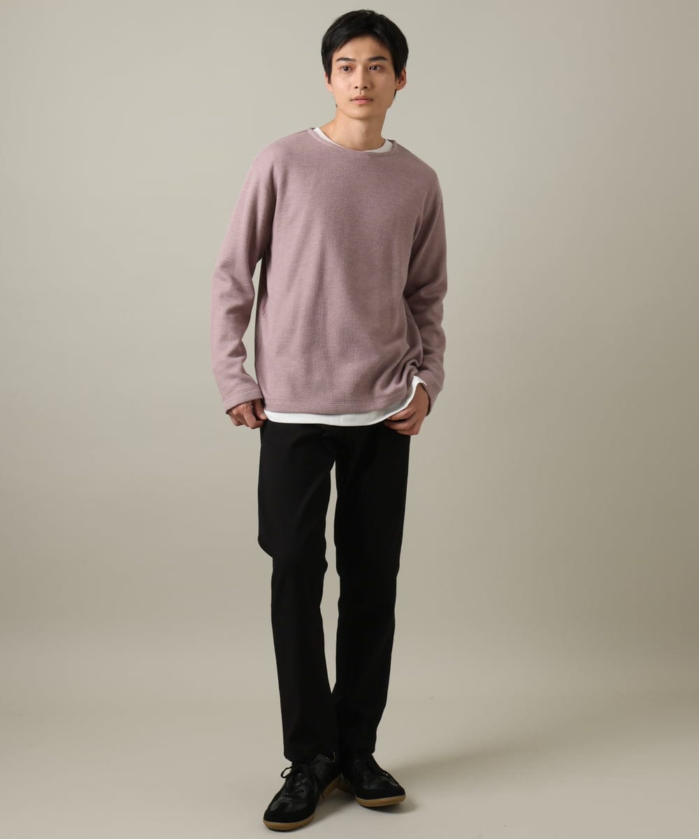 KHLAA41059 a.v.v MEN(アー・ヴェ・ヴェ) 【定番パンツ】スマートシャンブレー裏起毛5ポケットパンツ(セットアップ可） ネイビー