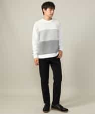 KHLAA41059 a.v.v MEN(アー・ヴェ・ヴェ) 【定番パンツ】スマートシャンブレー裏起毛5ポケットパンツ(セットアップ可） ネイビー
