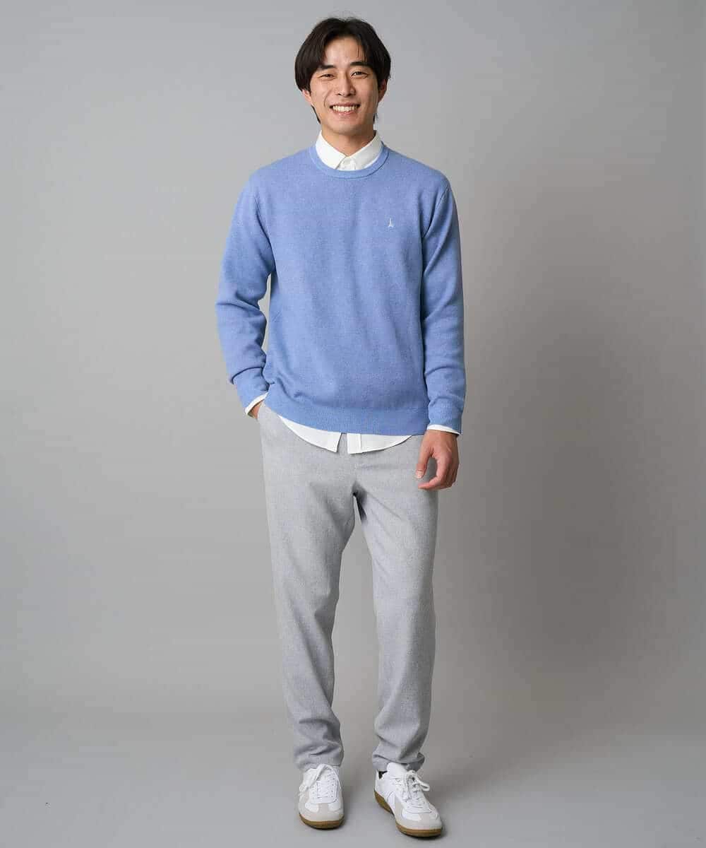 KHLAD32069 a.v.v MEN(アー・ヴェ・ヴェ) 【イージーケア/毛玉になりにくい】メランジツイルストレッチセミルーズパンツ【洗濯機で洗える/ストレッチ】 ライトグレー