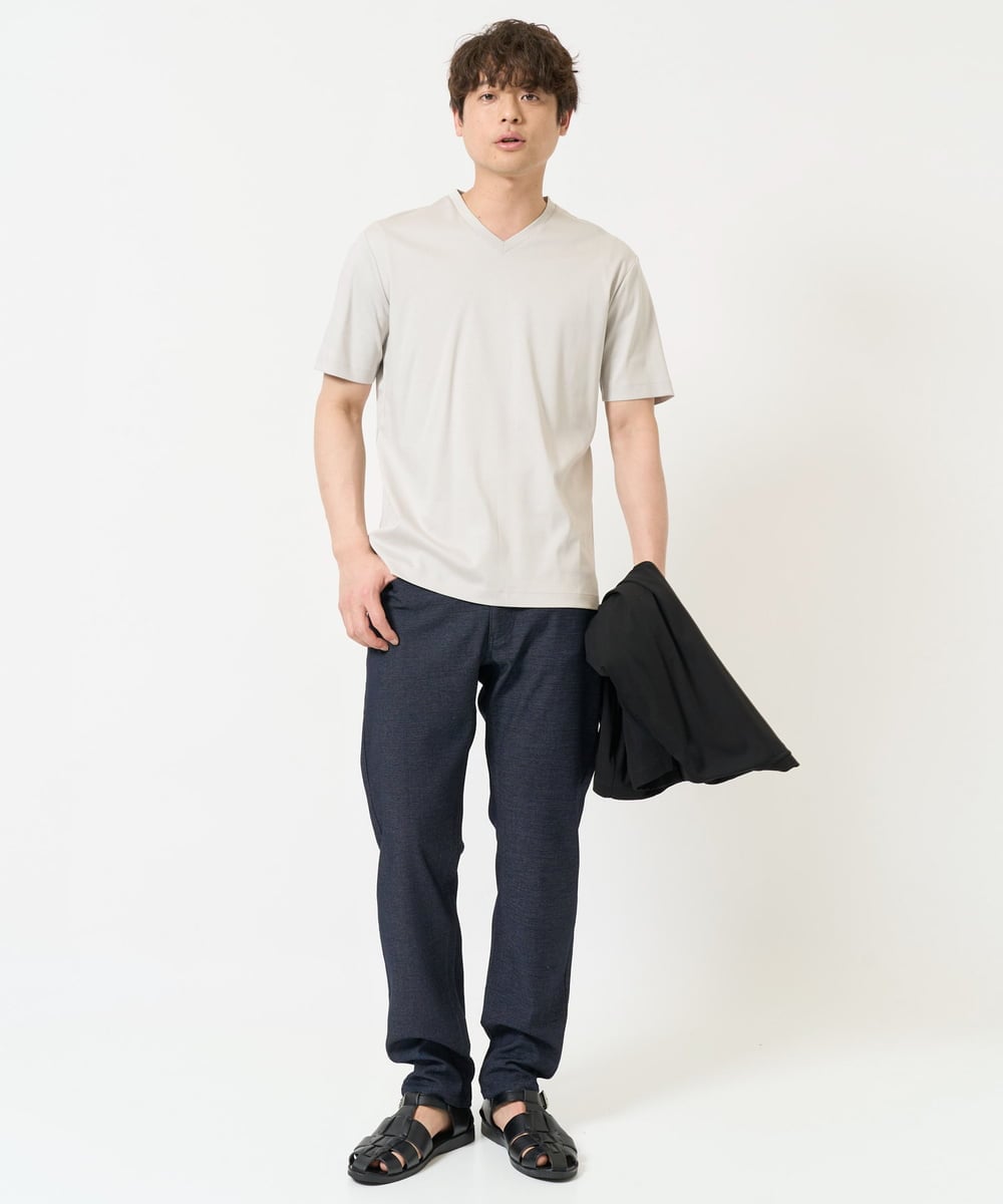 KHLEA03064 a.v.v MEN(アー・ヴェ・ヴェ) 【定番パンツ】スマートシャンブレー5ポケットパンツ(セットアップ可） ダークグレー