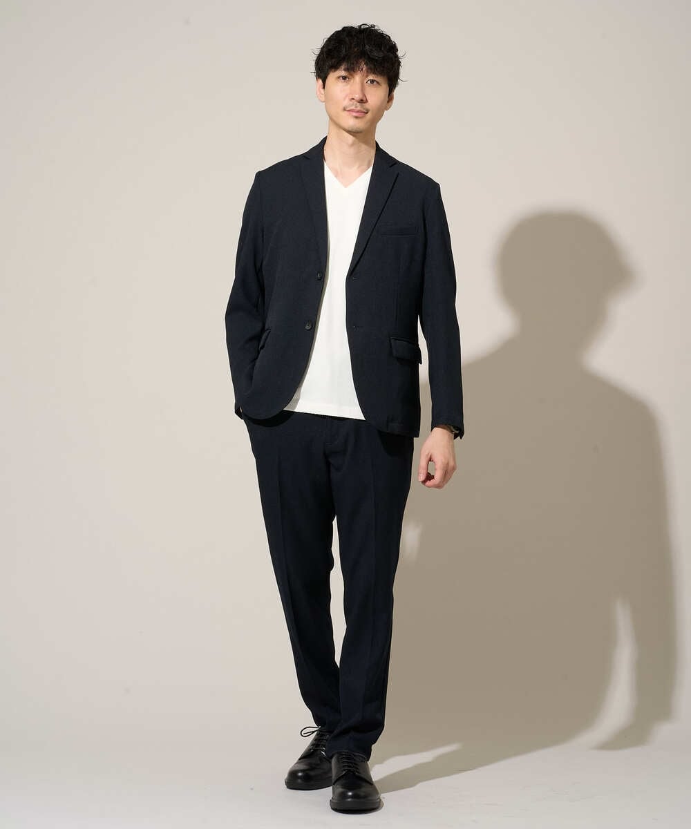 KHLED01069 a.v.v MEN(アー・ヴェ・ヴェ) 【イージーケア/洗濯機で洗える/ストレッチ】グレンチェックストレッチスマートスラックス ネイビー