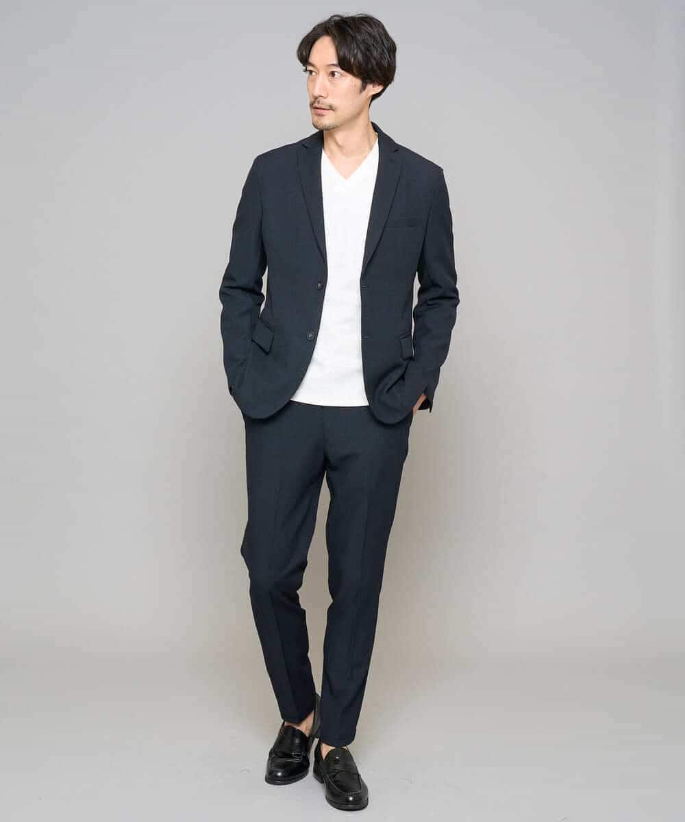 KHLED01069 a.v.v MEN(アー・ヴェ・ヴェ) 【イージーケア/洗濯機で洗える/ストレッチ】グレンチェックストレッチスマートスラックス ネイビー