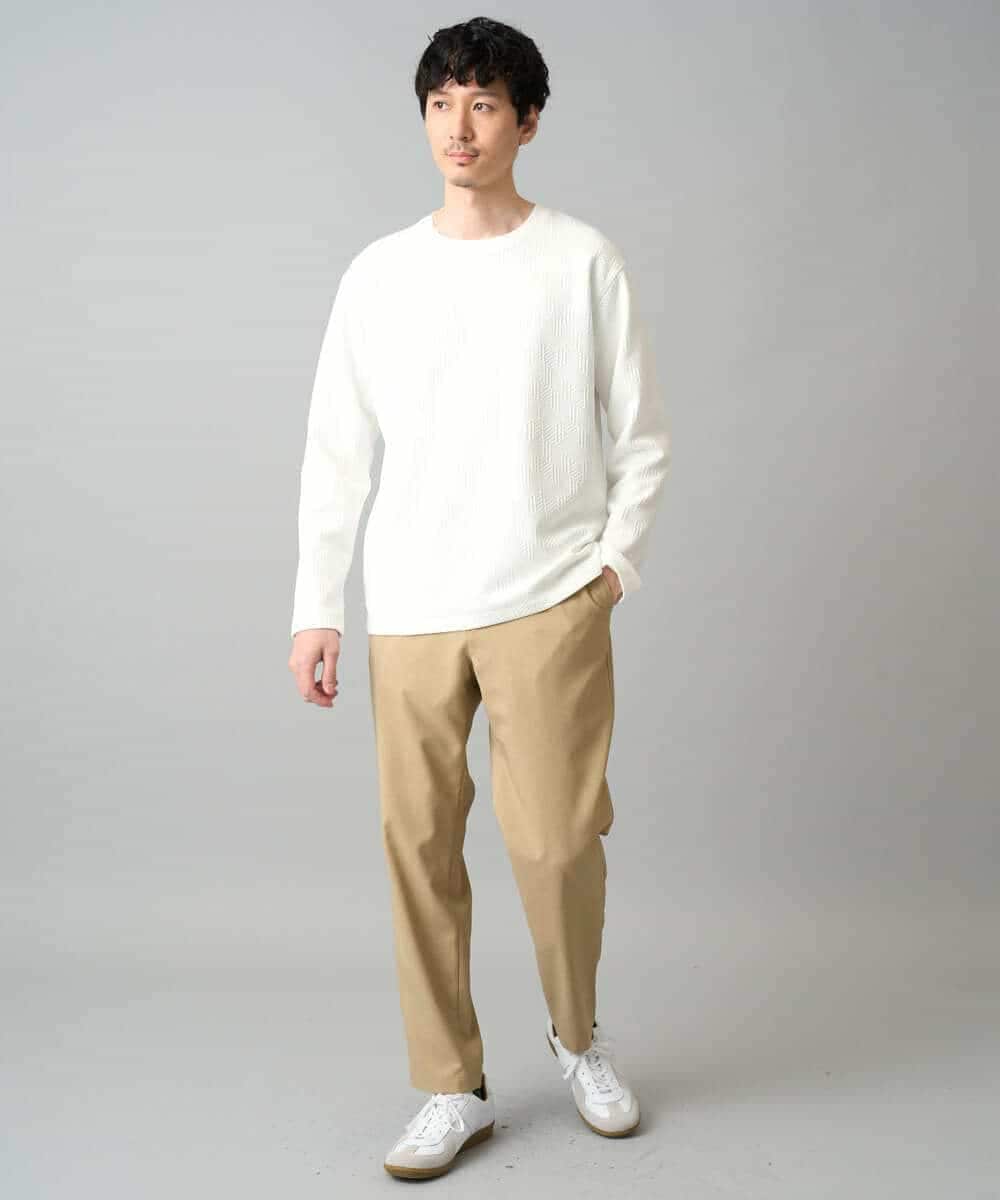 KHLED03069 a.v.v MEN(アー・ヴェ・ヴェ) 【イージーケア/洗濯機で洗える/毛玉になりにくい/ストレッチ】アムンゼンストレッチセミルーズパンツ ベージュ