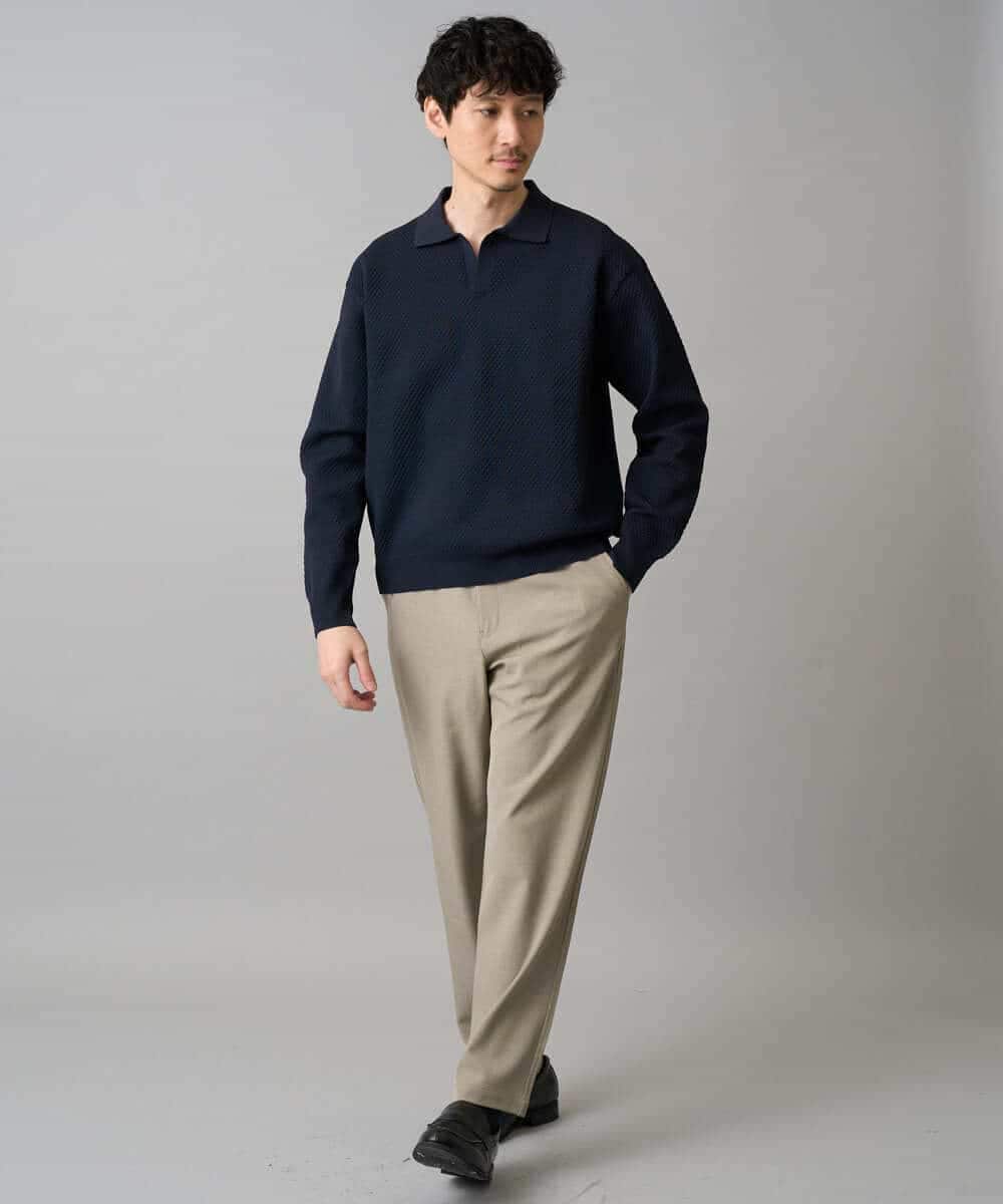 KHLED04064 a.v.v MEN(アー・ヴェ・ヴェ) 【イージーケア/洗濯機で洗える/毛玉になりにくい/ストレッチ】メランジツイルセミルーズパンツ ブラック