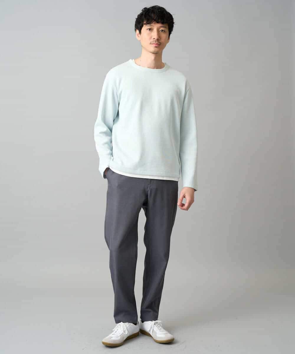 KHLED04064 a.v.v MEN(アー・ヴェ・ヴェ) 【イージーケア/洗濯機で洗える/毛玉になりにくい/ストレッチ】メランジツイルセミルーズパンツ ブラック