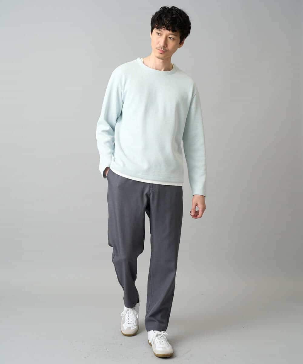 KHLED04064 a.v.v MEN(アー・ヴェ・ヴェ) 【イージーケア/洗濯機で洗える/毛玉になりにくい/ストレッチ】メランジツイルセミルーズパンツ ブラック