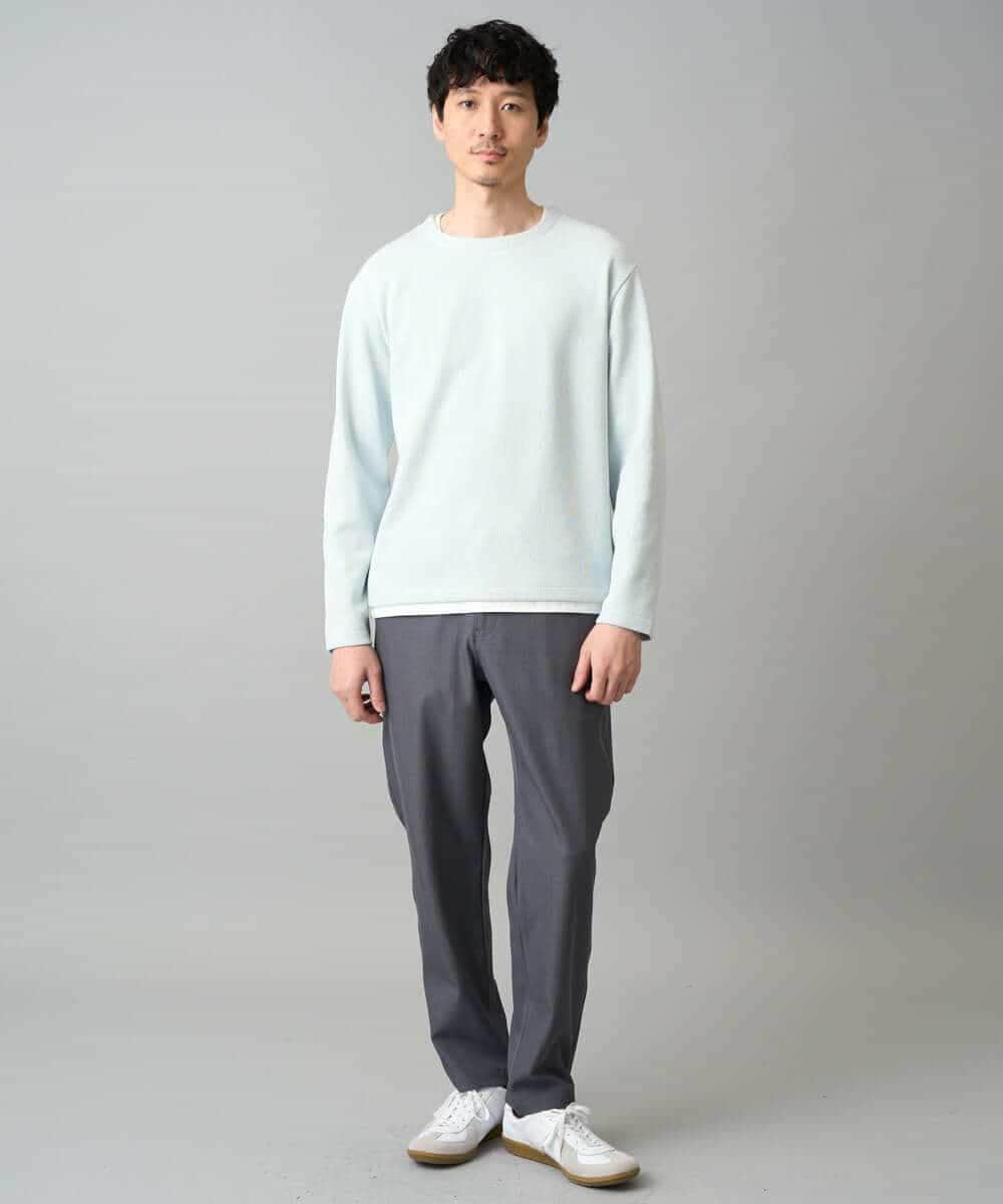 KHLED04064 a.v.v MEN(アー・ヴェ・ヴェ) 【イージーケア/洗濯機で洗える/毛玉になりにくい/ストレッチ】メランジツイルセミルーズパンツ ブラック