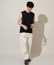 KHLED07069 a.v.v MEN(アー・ヴェ・ヴェ) 【イージーケア/洗濯機で洗える/毛玉になりにくい/ストレッチ】ベルト付きワイドテーパードチノパンツ ベージュ