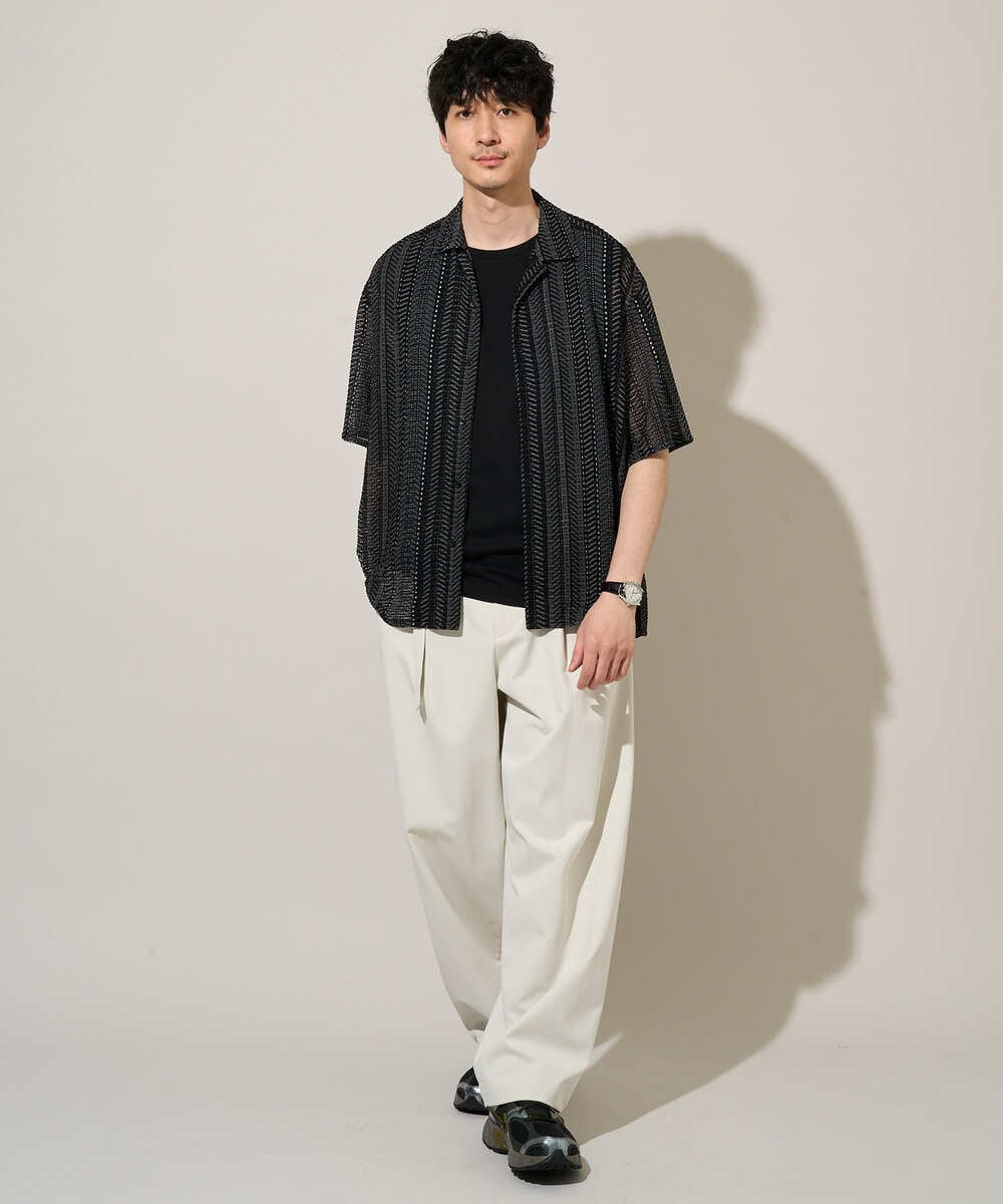 KHLED07069 a.v.v MEN(アー・ヴェ・ヴェ) 【イージーケア/洗濯機で洗える/毛玉になりにくい/ストレッチ】ベルト付きワイドテーパードチノパンツ ベージュ