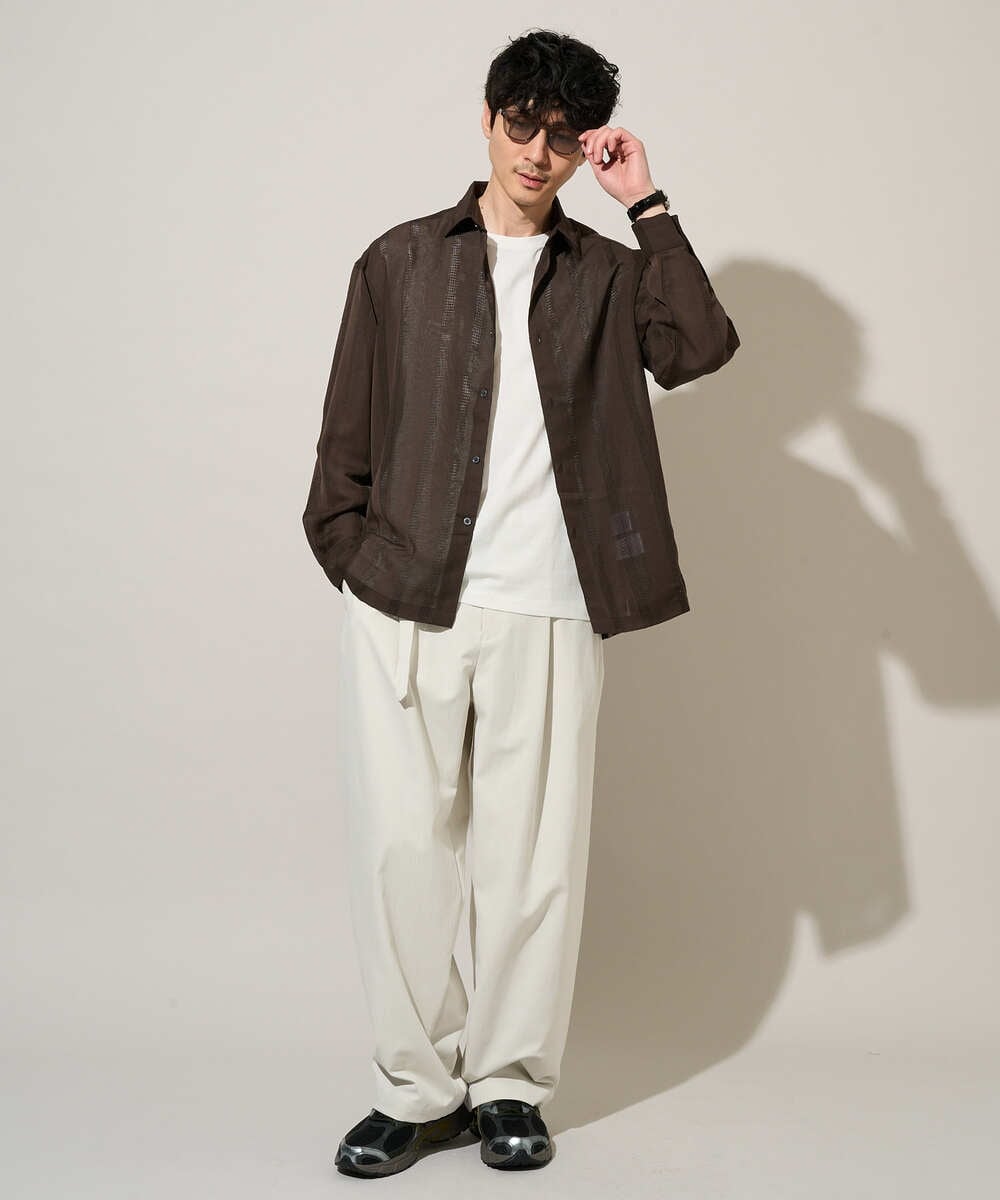 KHLED07069 a.v.v MEN(アー・ヴェ・ヴェ) 【イージーケア/洗濯機で洗える/毛玉になりにくい/ストレッチ】ベルト付きワイドテーパードチノパンツ ベージュ