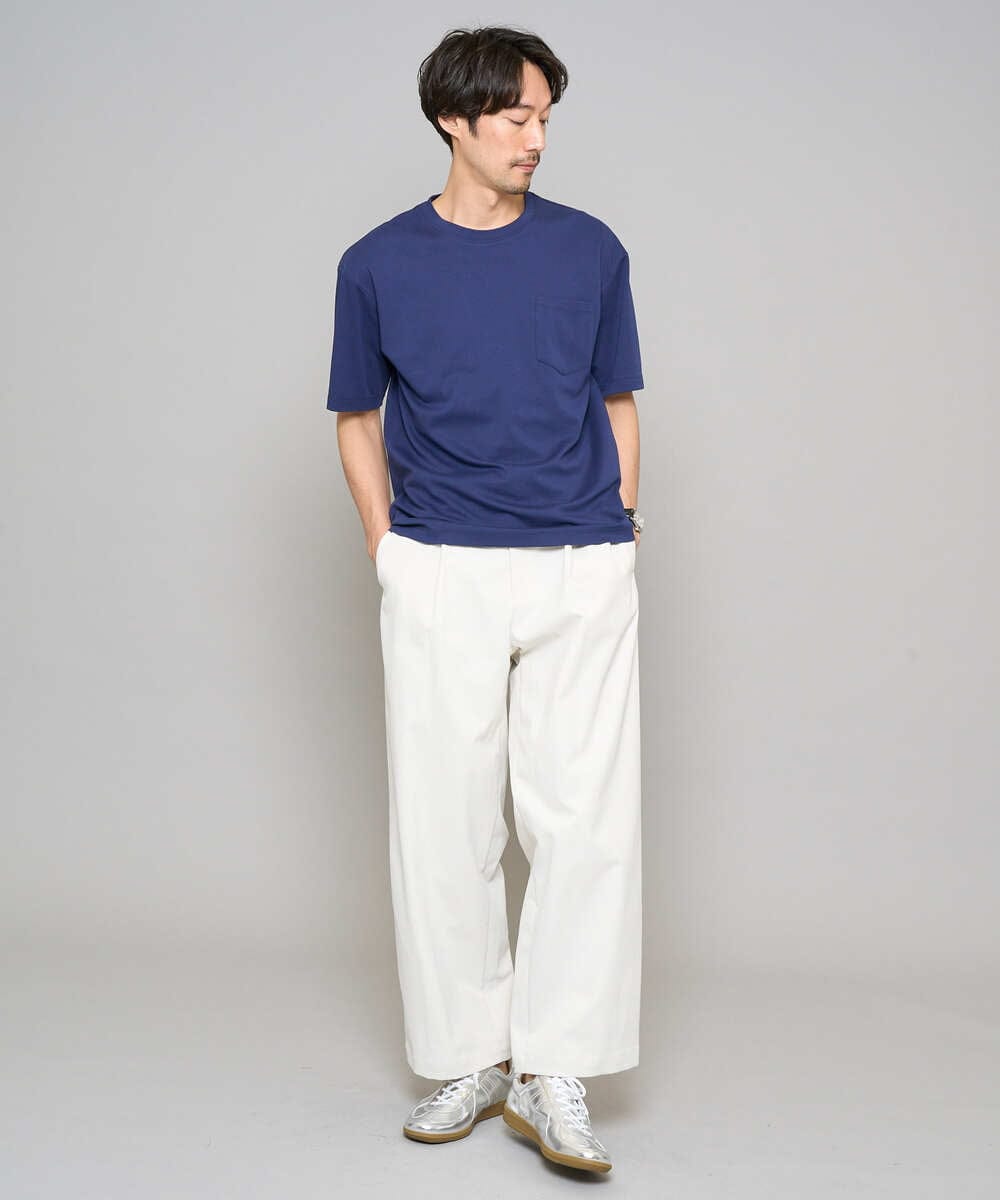 KHLED07069 a.v.v MEN(アー・ヴェ・ヴェ) 【イージーケア/洗濯機で洗える/毛玉になりにくい/ストレッチ】ベルト付きワイドテーパードチノパンツ ベージュ