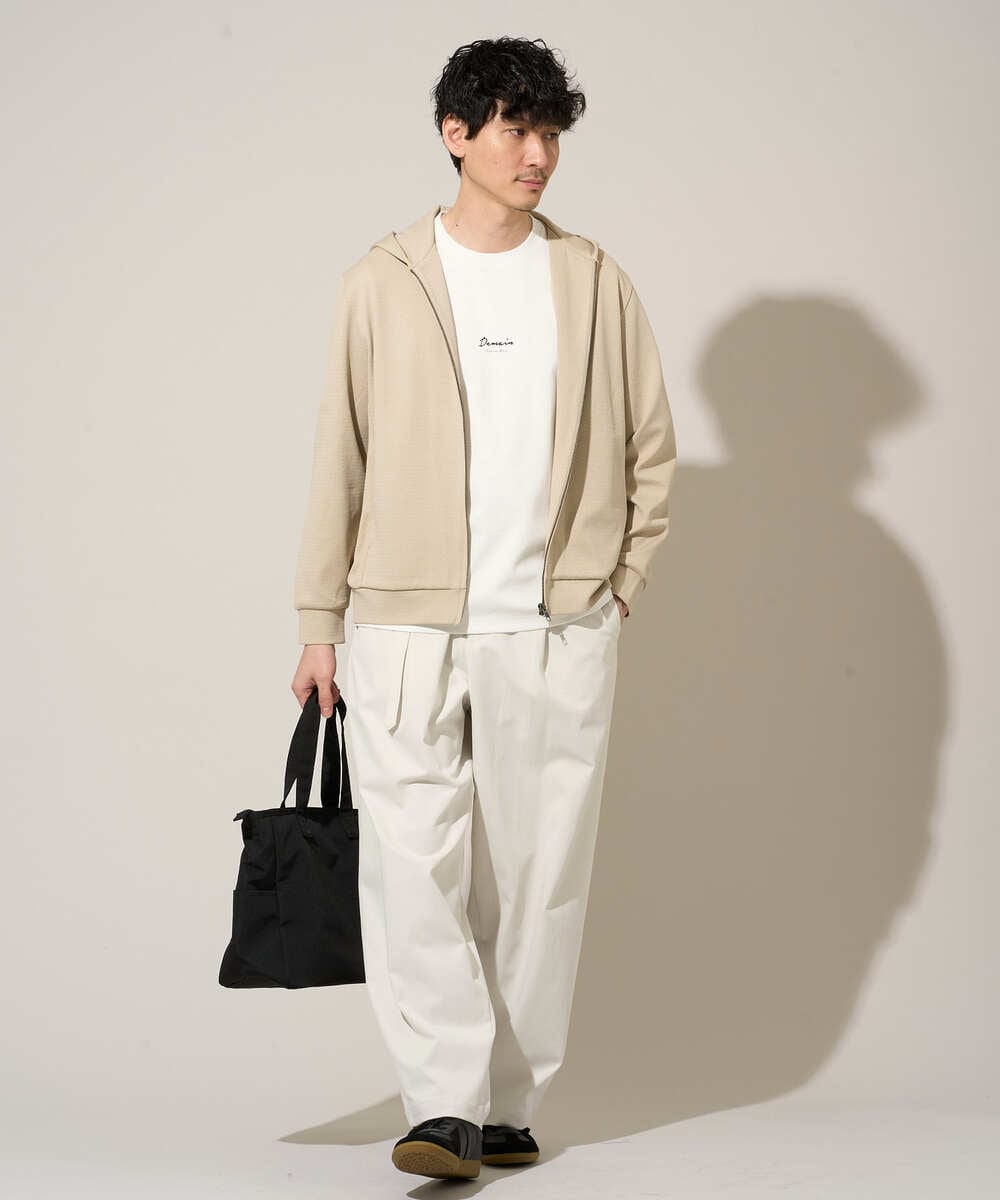 KHLED07069 a.v.v MEN(アー・ヴェ・ヴェ) 【イージーケア/洗濯機で洗える/毛玉になりにくい/ストレッチ】ベルト付きワイドテーパードチノパンツ ベージュ