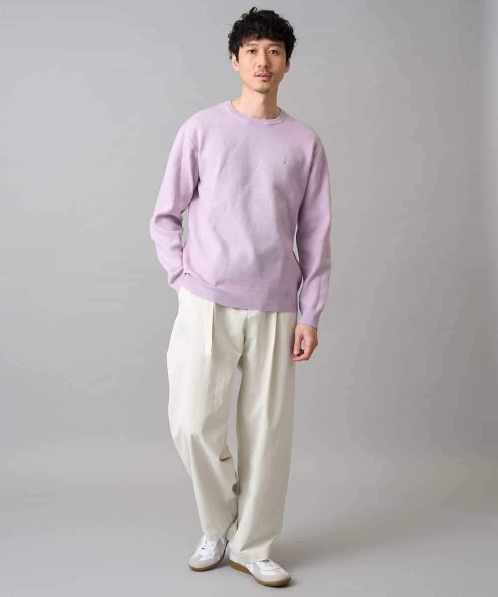 KHLED07069 a.v.v MEN(アー・ヴェ・ヴェ) 【イージーケア/洗濯機で洗える/毛玉になりにくい/ストレッチ】ベルト付きワイドテーパードチノパンツ ベージュ