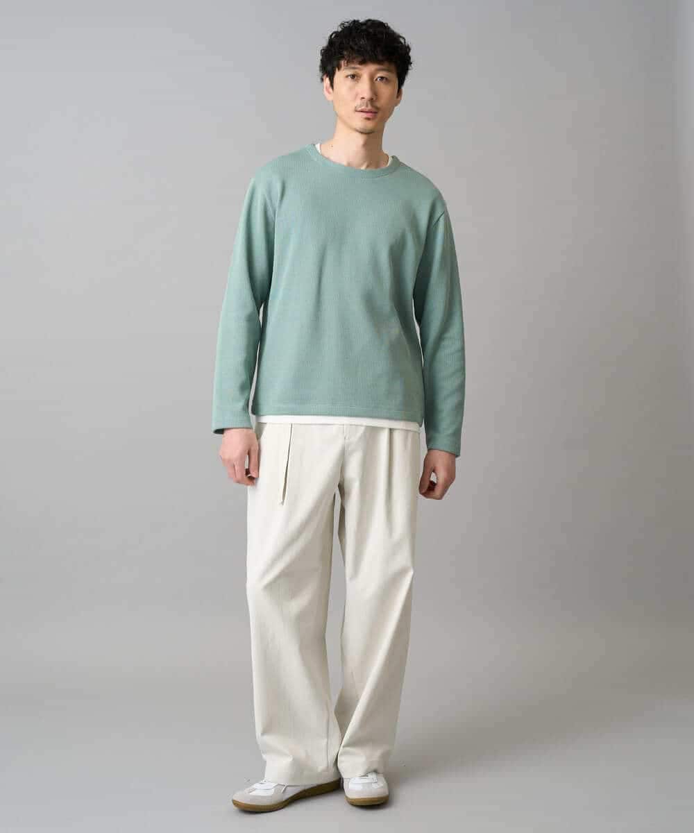 KHLED07069 a.v.v MEN(アー・ヴェ・ヴェ) 【イージーケア/洗濯機で洗える/毛玉になりにくい/ストレッチ】ベルト付きワイドテーパードチノパンツ ベージュ