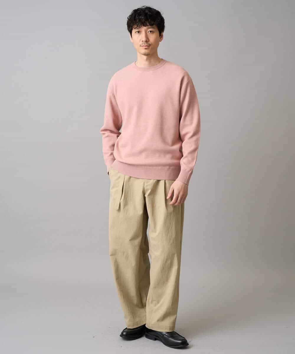 KHLED07069 a.v.v MEN(アー・ヴェ・ヴェ) 【イージーケア/洗濯機で洗える/毛玉になりにくい/ストレッチ】ベルト付きワイドテーパードチノパンツ ベージュ