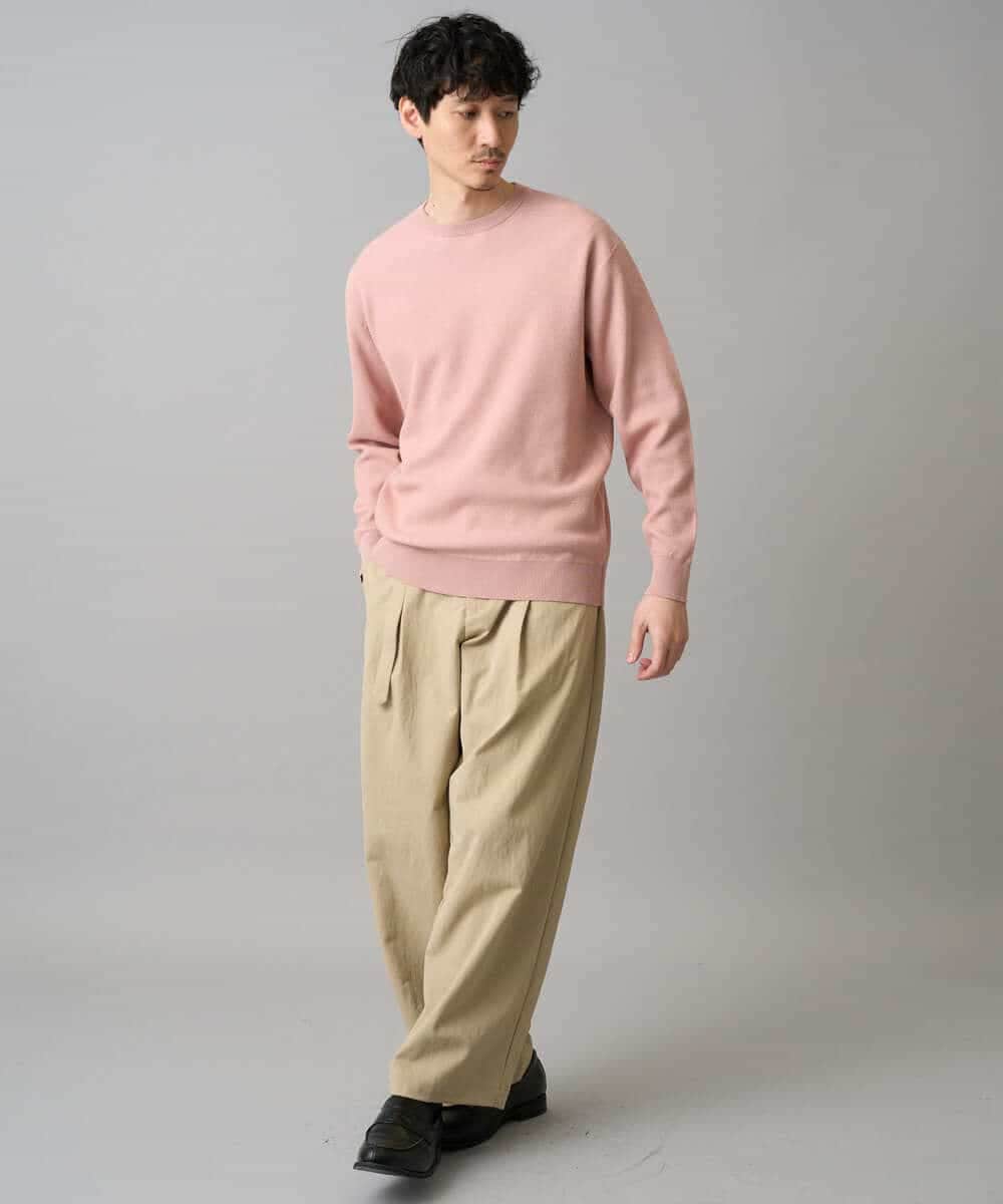 KHLED07069 a.v.v MEN(アー・ヴェ・ヴェ) 【イージーケア/洗濯機で洗える/毛玉になりにくい/ストレッチ】ベルト付きワイドテーパードチノパンツ ベージュ