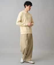 KHLED07069 a.v.v MEN(アー・ヴェ・ヴェ) 【イージーケア/洗濯機で洗える/毛玉になりにくい/ストレッチ】ベルト付きワイドテーパードチノパンツ ベージュ