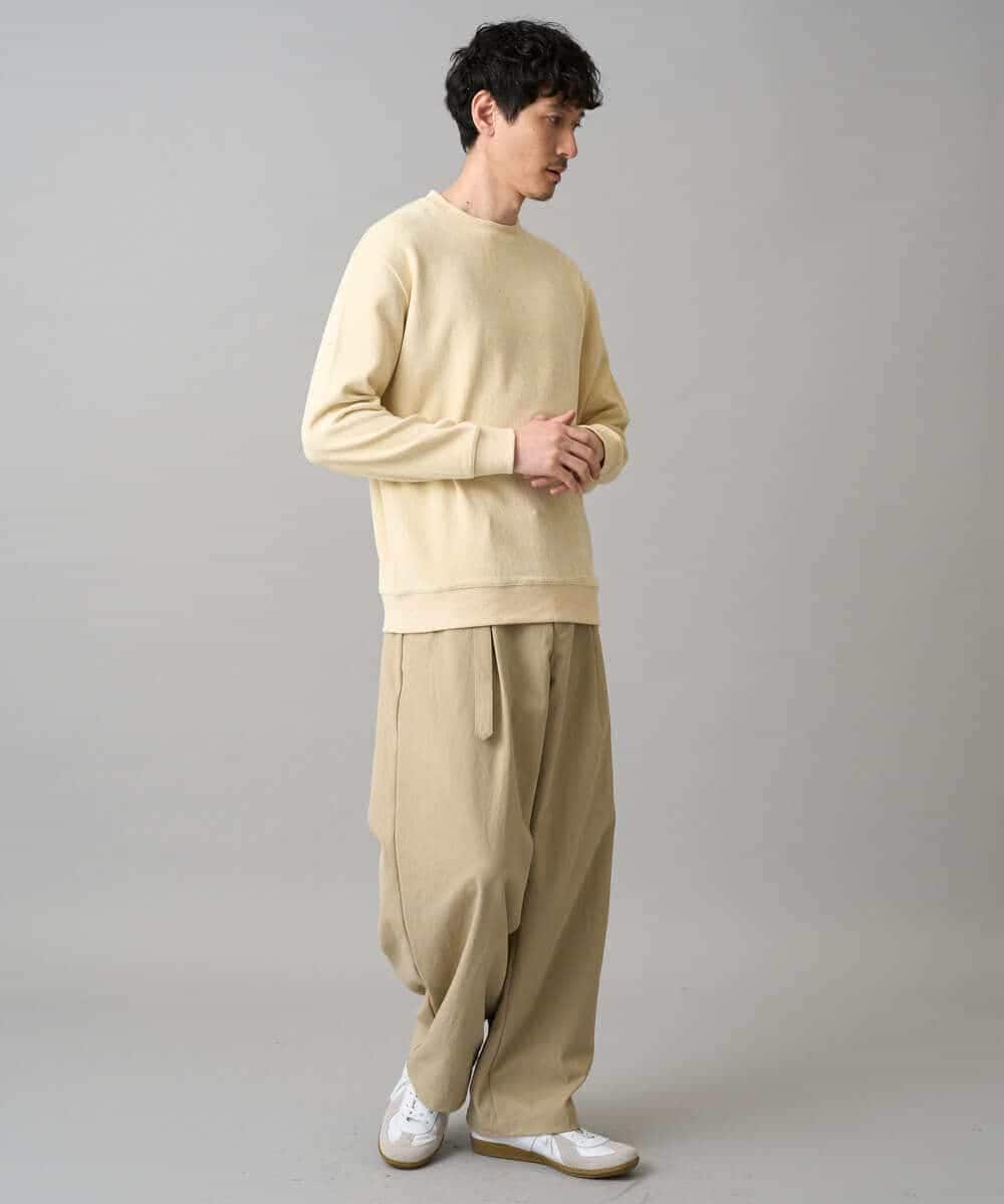 KHLED07069 a.v.v MEN(アー・ヴェ・ヴェ) 【イージーケア/洗濯機で洗える/毛玉になりにくい/ストレッチ】ベルト付きワイドテーパードチノパンツ ベージュ