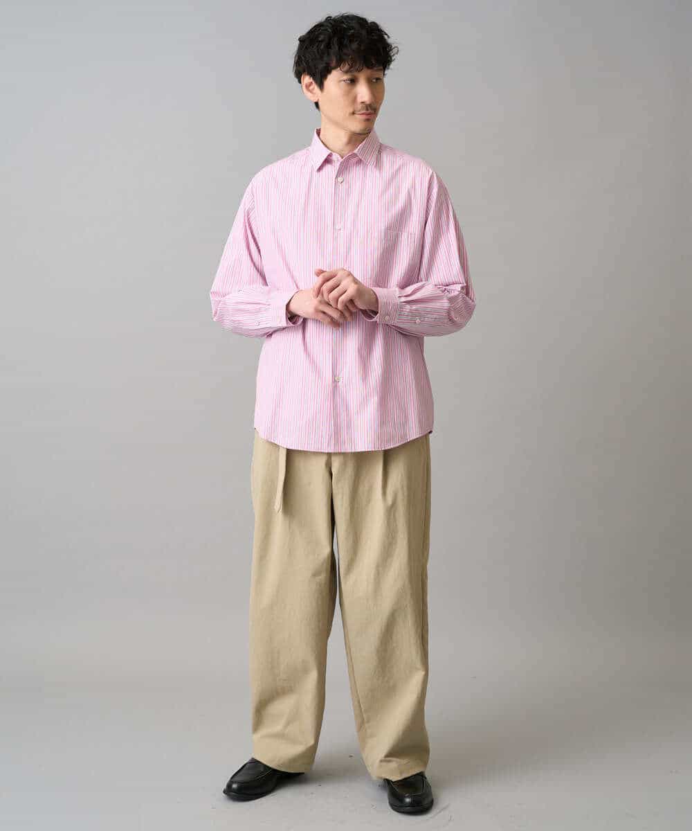 KHLED07069 a.v.v MEN(アー・ヴェ・ヴェ) 【イージーケア/洗濯機で洗える/毛玉になりにくい/ストレッチ】ベルト付きワイドテーパードチノパンツ ベージュ