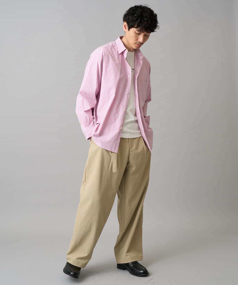 KHLED07069 a.v.v MEN(アー・ヴェ・ヴェ) 【イージーケア/洗濯機で洗える/毛玉になりにくい/ストレッチ】ベルト付きワイドテーパードチノパンツ ベージュ