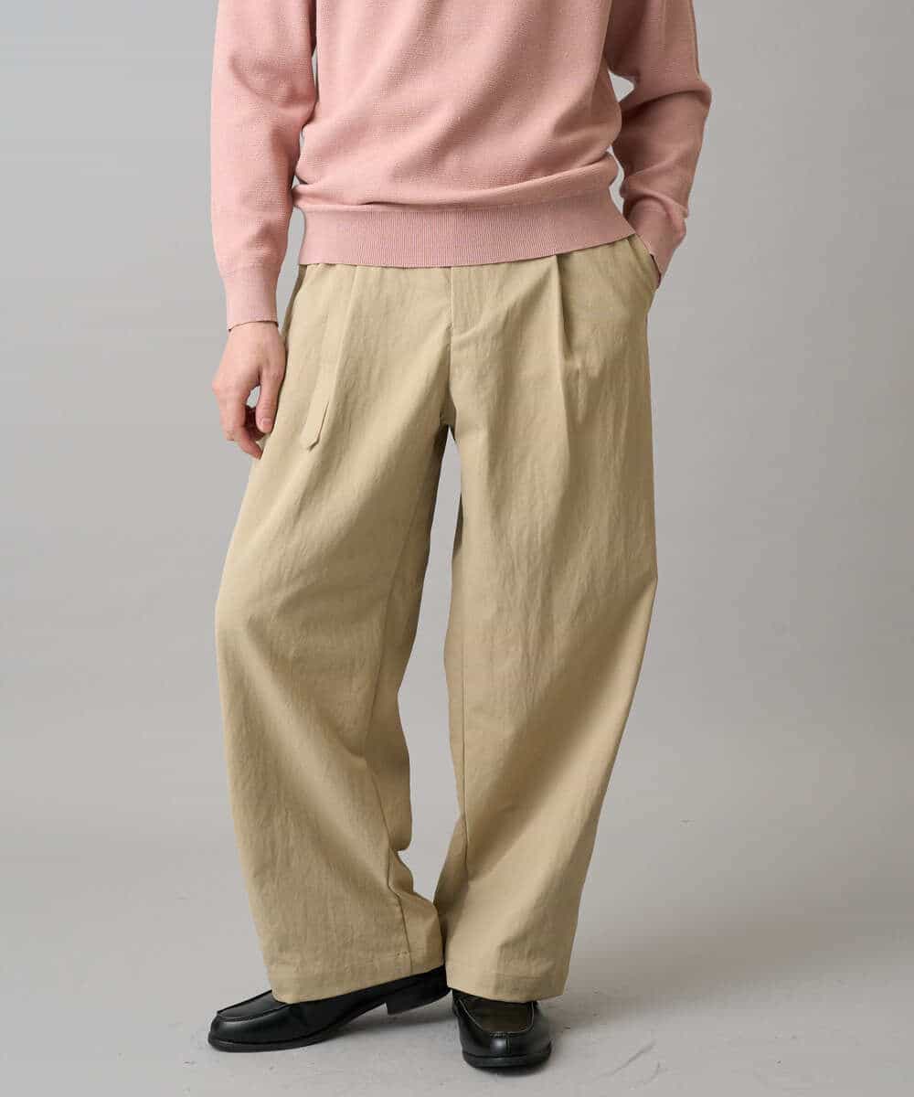KHLED07069 a.v.v MEN(アー・ヴェ・ヴェ) 【イージーケア/洗濯機で洗える/毛玉になりにくい/ストレッチ】ベルト付きワイドテーパードチノパンツ ベージュ