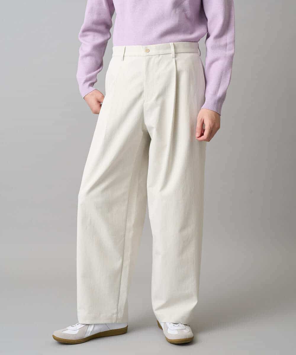 KHLED07069 a.v.v MEN(アー・ヴェ・ヴェ) 【イージーケア/洗濯機で洗える/毛玉になりにくい/ストレッチ】ベルト付きワイドテーパードチノパンツ ベージュ