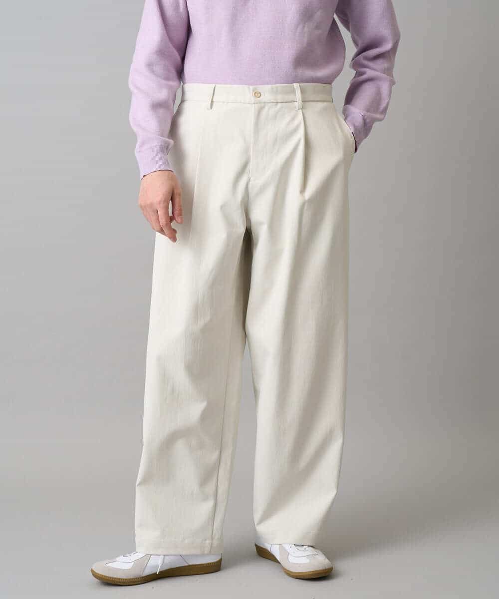 KHLED07069 a.v.v MEN(アー・ヴェ・ヴェ) 【イージーケア/洗濯機で洗える/毛玉になりにくい/ストレッチ】ベルト付きワイドテーパードチノパンツ ベージュ