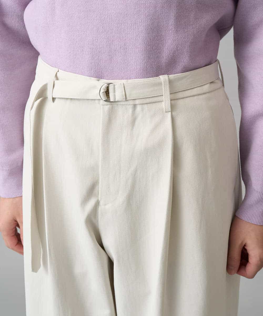 KHLED07069 a.v.v MEN(アー・ヴェ・ヴェ) 【イージーケア/洗濯機で洗える/毛玉になりにくい/ストレッチ】ベルト付きワイドテーパードチノパンツ ベージュ