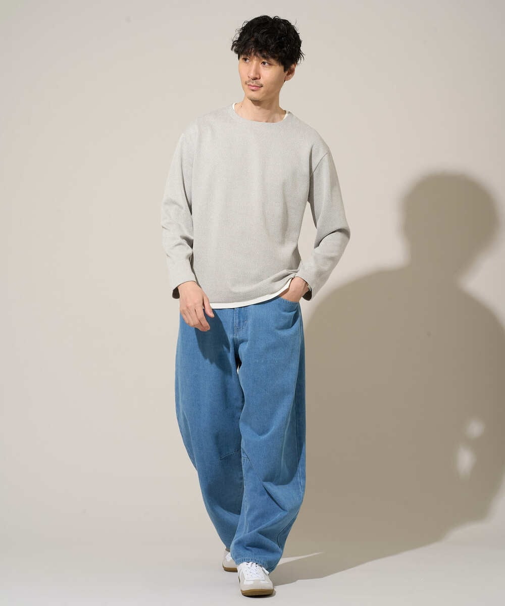 KHLED10069 a.v.v MEN(アー・ヴェ・ヴェ) 【洗濯機で洗える】デニムバレルレッグイージーパンツ ブラック