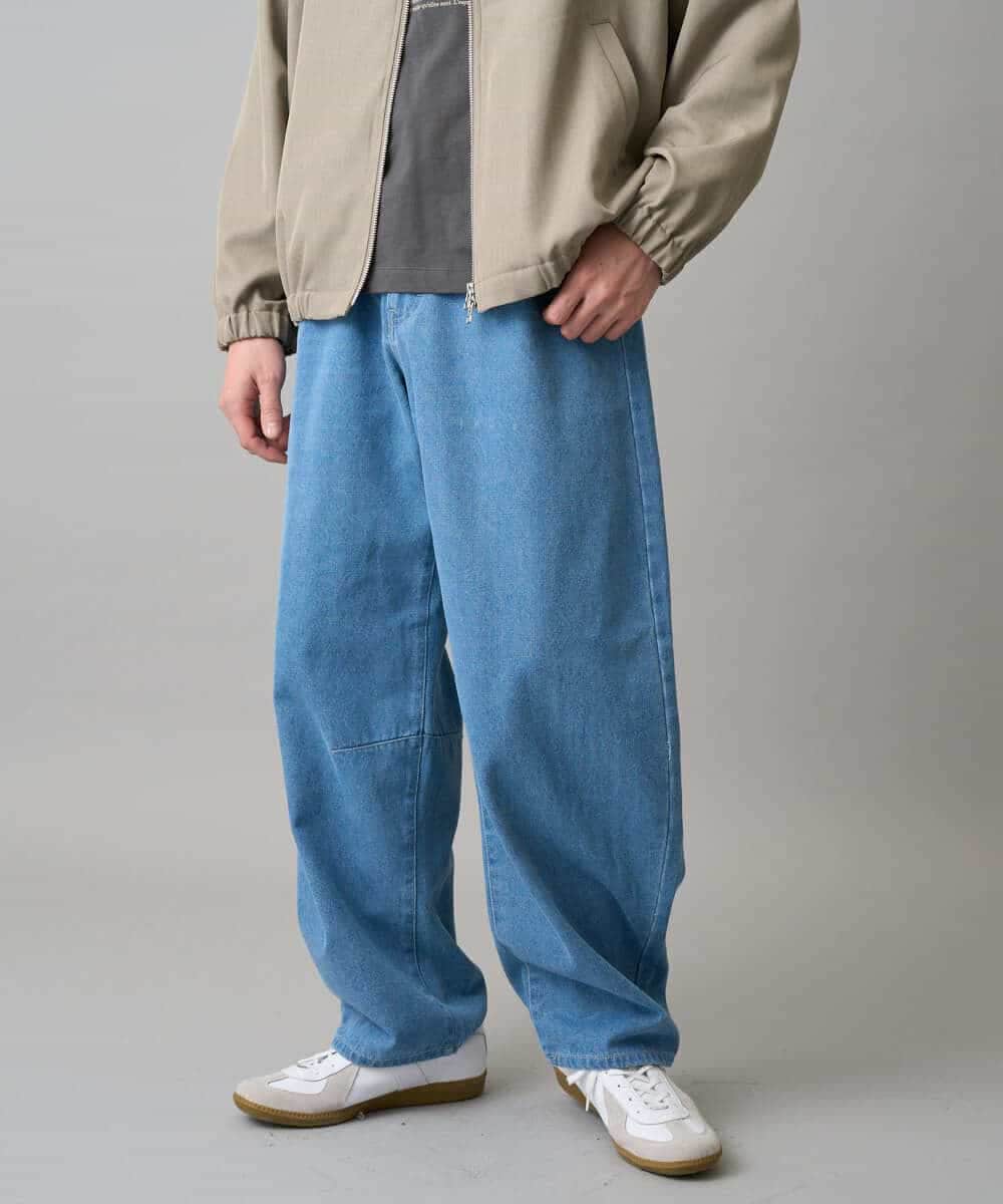 洗濯機で洗える】デニムバレルレッグイージーパンツ(フルレングス