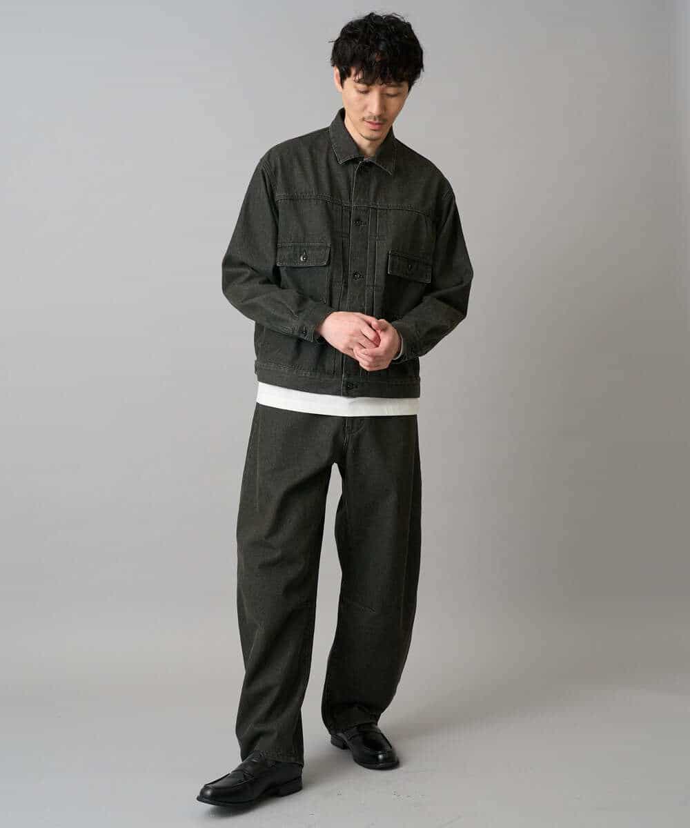 KHLED10069 a.v.v MEN(アー・ヴェ・ヴェ) 【洗濯機で洗える】デニムバレルレッグイージーパンツ ブラック