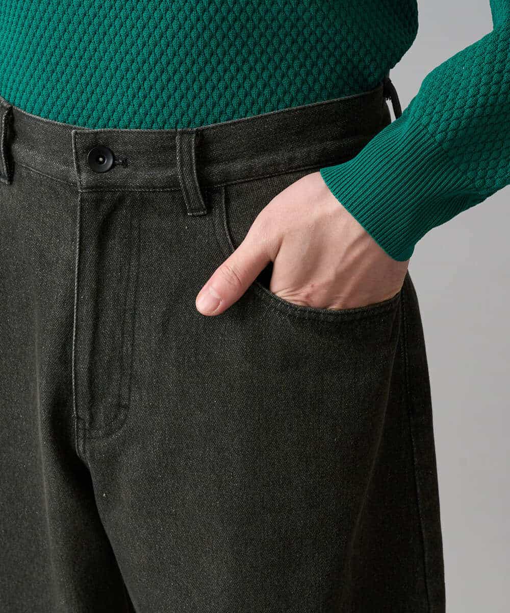 KHLED10069 a.v.v MEN(アー・ヴェ・ヴェ) 【洗濯機で洗える】デニムバレルレッグイージーパンツ ブラック