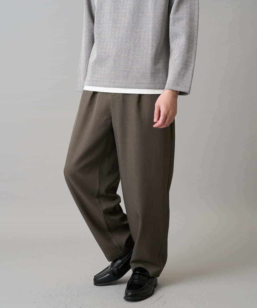 KHLED12069 a.v.v MEN(アー・ヴェ・ヴェ) 【イージーケア/洗濯機で洗える/毛玉になりにくい/ストレッチ】メランジツイルイージーバルーンパンツ カーキ