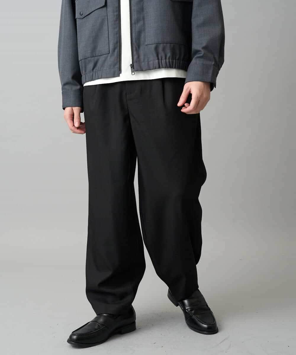 KHLED12069 a.v.v MEN(アー・ヴェ・ヴェ) 【イージーケア/洗濯機で洗える/毛玉になりにくい/ストレッチ】メランジツイルイージーバルーンパンツ ブラック