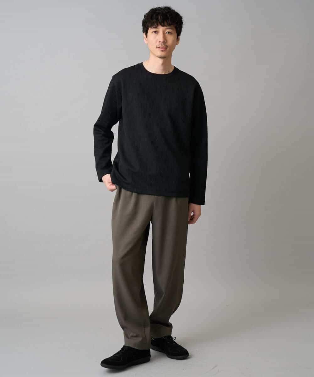 KHLED12069 a.v.v MEN(アー・ヴェ・ヴェ) 【イージーケア/洗濯機で洗える/毛玉になりにくい/ストレッチ】メランジツイルイージーバルーンパンツ ブラック