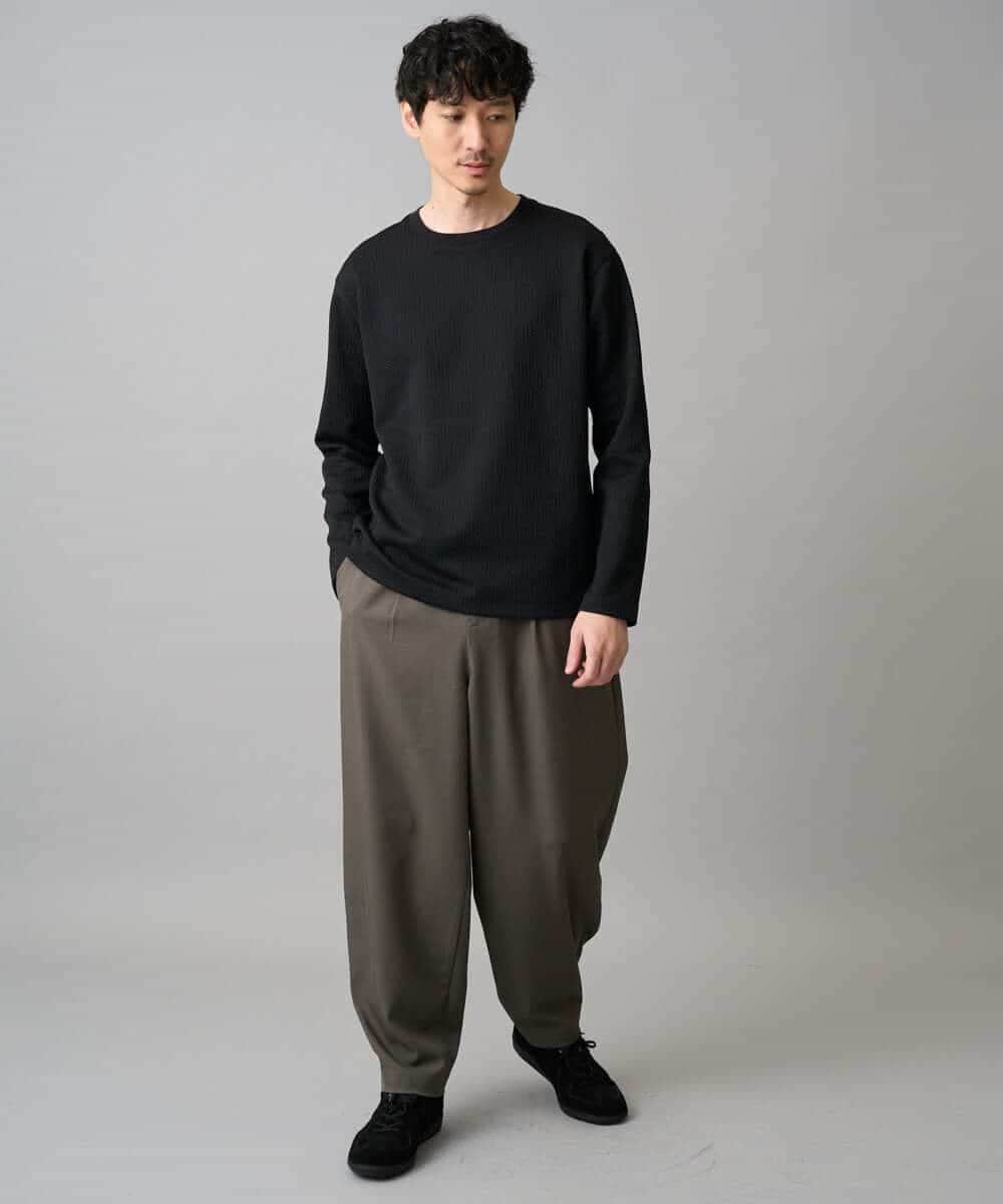 KHLED12069 a.v.v MEN(アー・ヴェ・ヴェ) 【イージーケア/洗濯機で洗える/毛玉になりにくい/ストレッチ】メランジツイルイージーバルーンパンツ ブラック