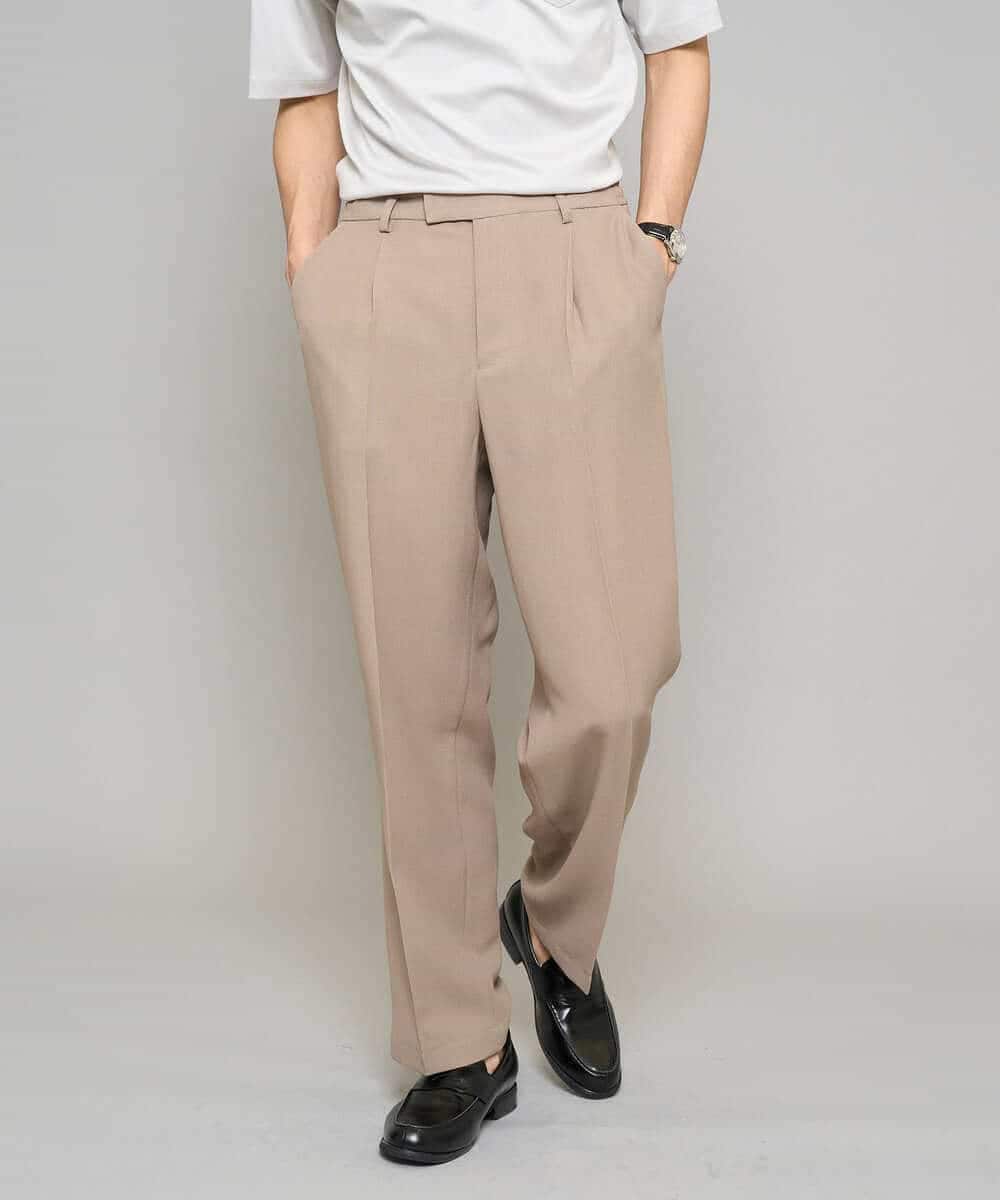 KHLFD13069 a.v.v MEN(アー・ヴェ・ヴェ) 【イージーケア/洗濯機で洗える/毛玉になりにくい/ストレッチ】メッシュストレッチワンタックワイドイージースラックス ベージュ