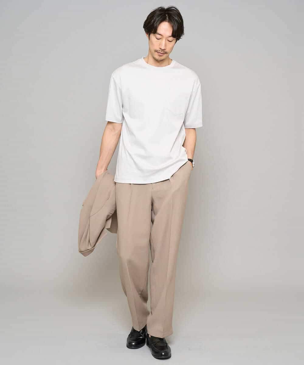 KHLFD13069 a.v.v MEN(アー・ヴェ・ヴェ) 【イージーケア/洗濯機で洗える/毛玉になりにくい/ストレッチ】メッシュストレッチワンタックワイドイージースラックス ダークグレー