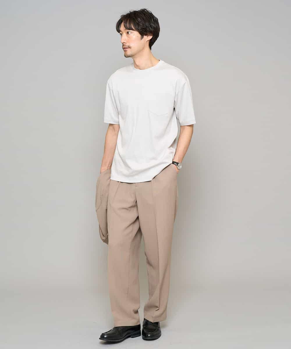 KHLFD13069 a.v.v MEN(アー・ヴェ・ヴェ) 【イージーケア/洗濯機で洗える/毛玉になりにくい/ストレッチ】メッシュストレッチワンタックワイドイージースラックス ダークグレー