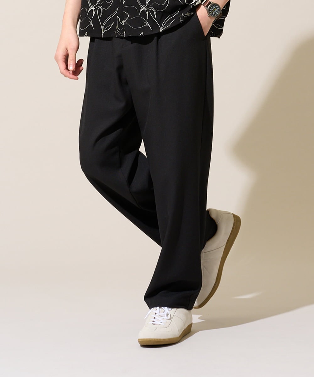 KHLFD14069 a.v.v MEN(アー・ヴェ・ヴェ) 【イージーケア/洗濯機で洗える/速乾/毛玉になりにくい/ストレッチ】メランジストレッチ１タックワイドイージースラックス ブラック