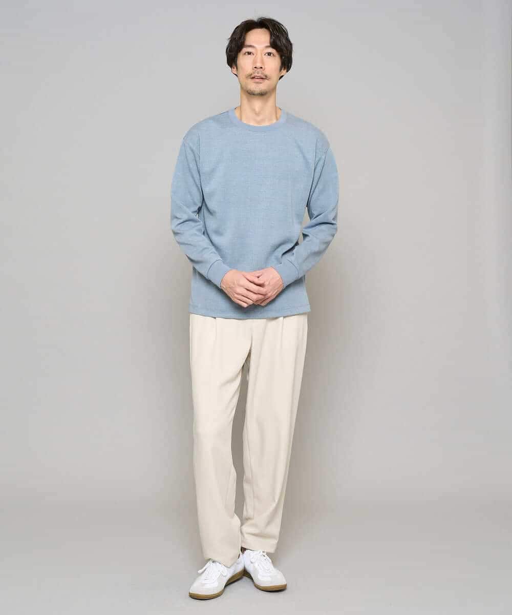 KHLFD14069 a.v.v MEN(アー・ヴェ・ヴェ) 【イージーケア/洗濯機で洗える/速乾/毛玉になりにくい/ストレッチ】メランジストレッチ１タックワイドイージースラックス アイボリー