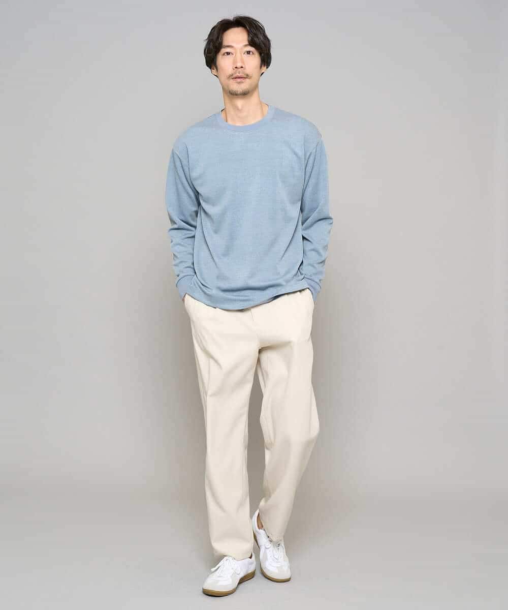 KHLFD14069 a.v.v MEN(アー・ヴェ・ヴェ) 【イージーケア/洗濯機で洗える/速乾/毛玉になりにくい/ストレッチ】メランジストレッチ１タックワイドイージースラックス アイボリー