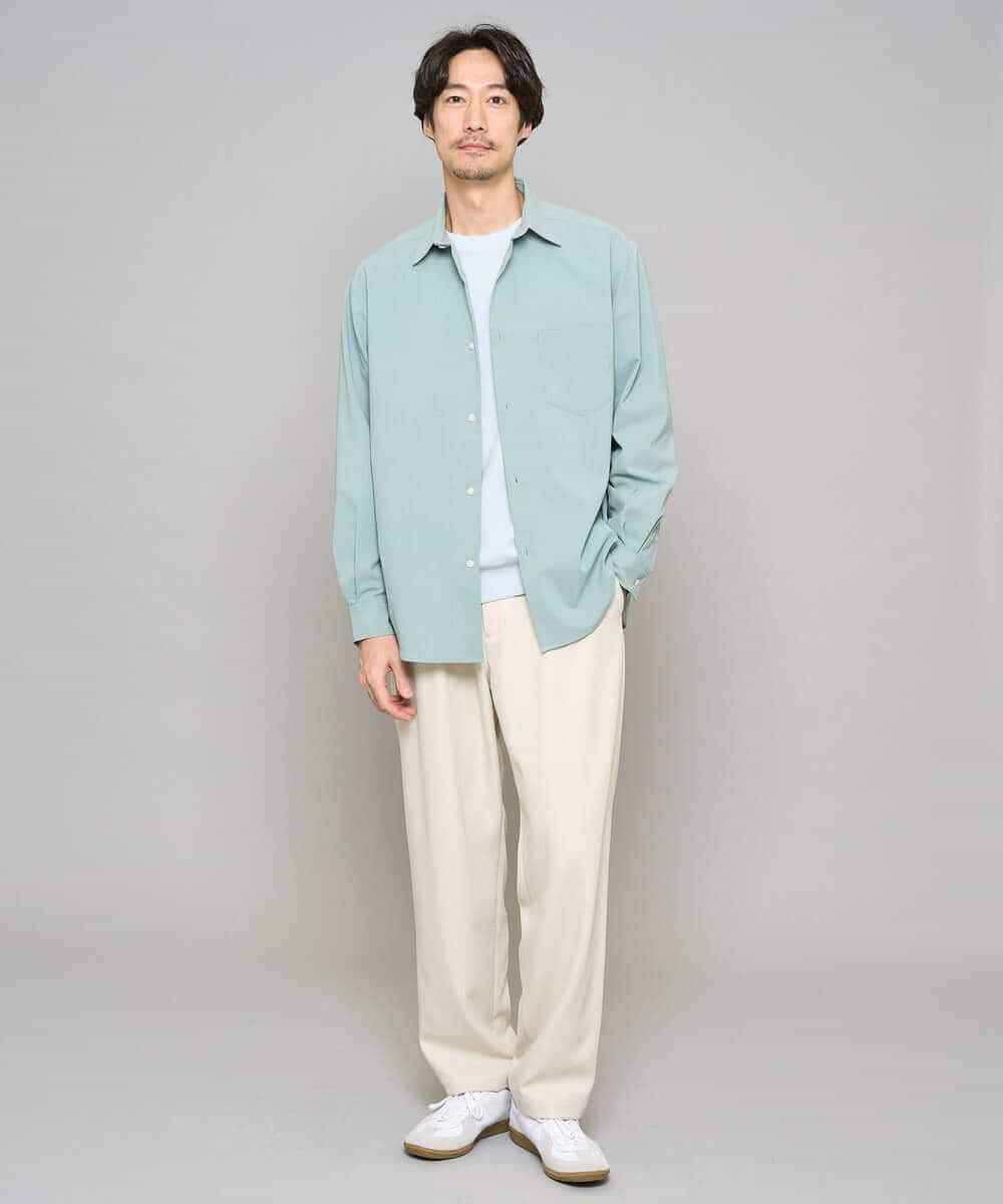 KHLFD14069 a.v.v MEN(アー・ヴェ・ヴェ) 【イージーケア/洗濯機で洗える/速乾/毛玉になりにくい/ストレッチ】メランジストレッチ１タックワイドイージースラックス アイボリー