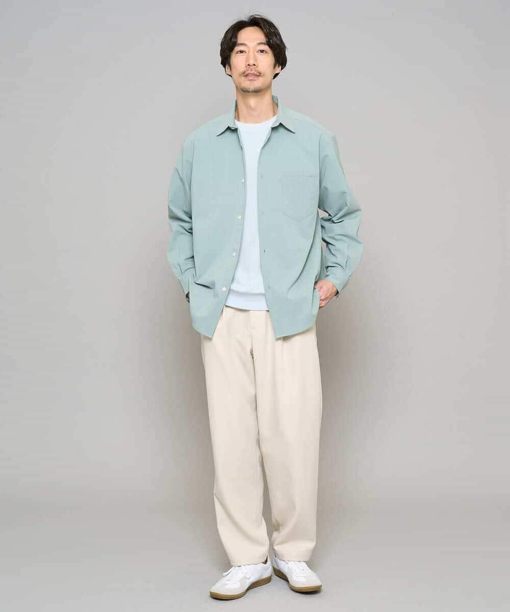 KHLFD14069 a.v.v MEN(アー・ヴェ・ヴェ) 【イージーケア/洗濯機で洗える/速乾/毛玉になりにくい/ストレッチ】メランジストレッチ１タックワイドイージースラックス アイボリー