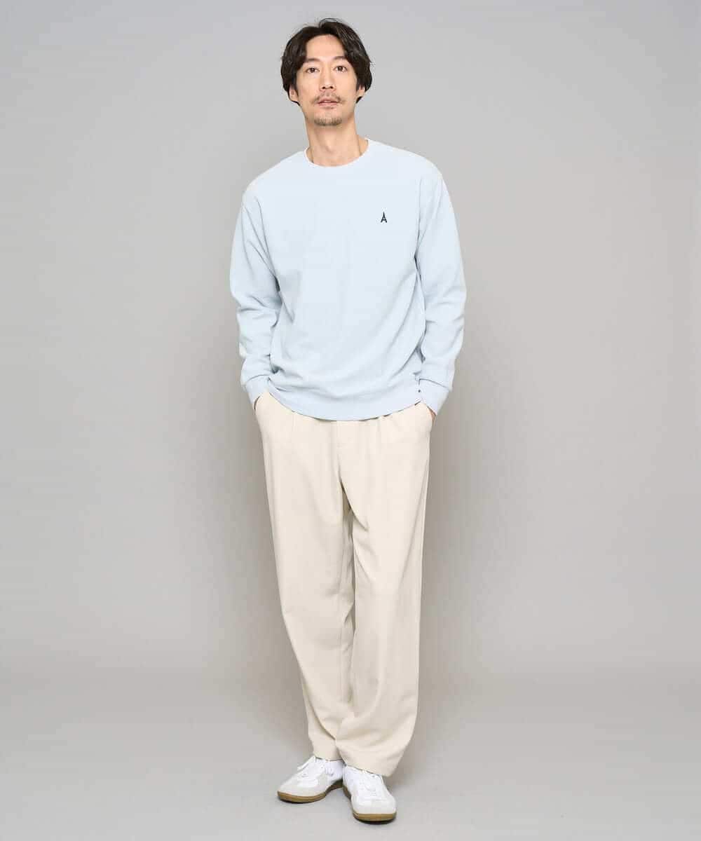 KHLFD14069 a.v.v MEN(アー・ヴェ・ヴェ) 【イージーケア/洗濯機で洗える/速乾/毛玉になりにくい/ストレッチ】メランジストレッチ１タックワイドイージースラックス アイボリー